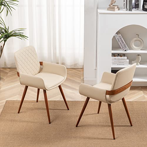 Mid Century Modern Cream White Dining Chair Set of 2