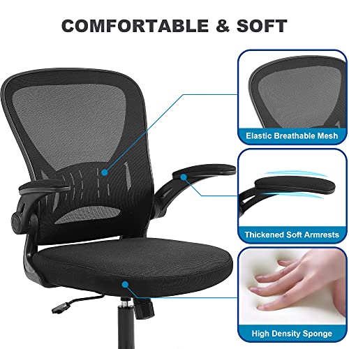 Ergonomic Mesh Office Chair with Flip-up Arms and Lumbar Support, Height Adjustable - Black