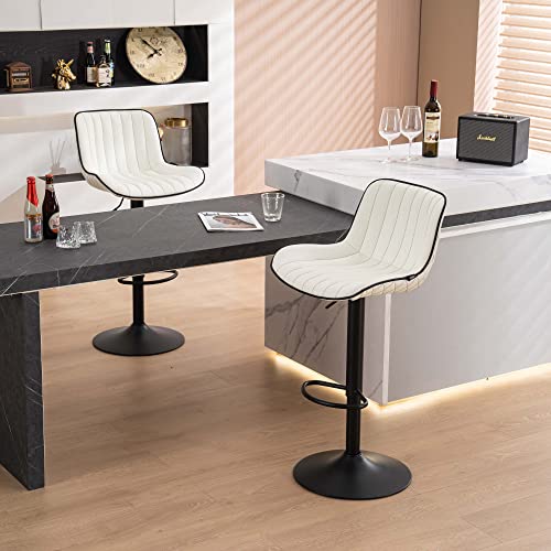 Modern White Bar Stools Set of 2 for Kitchen Island with Backs
