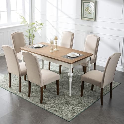 Stylish Dining Chairs with Nailhead Trim and Solid Wood Legs, Set of 2, Cream