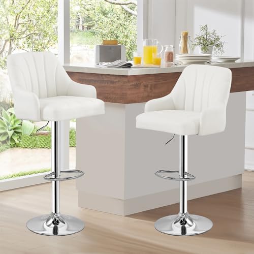 Modern Style Adjustable White Bar Stools for Kitchen Island, Set of 2