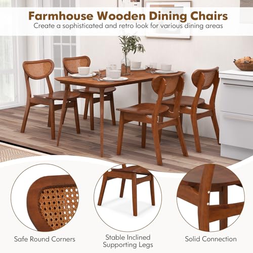4-Piece Wooden Farmhouse Dining Chair Set with Cane Back, Rubber Wood Legs - 265 lb Max Load
