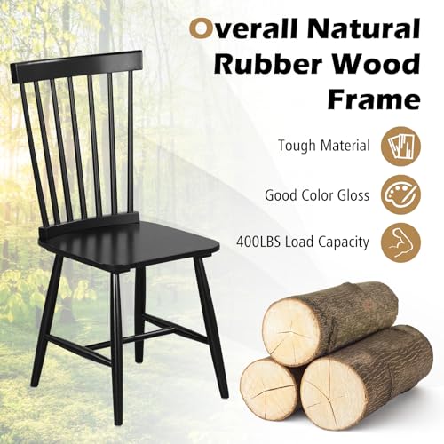 Country Wooden Slat Back Dining Room Chairs Set of 2 - Max Load 400 Lbs - Black