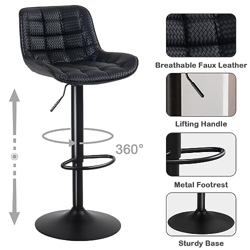 Set of 2 Modern Black Bar Stools for Kitchen Islands
