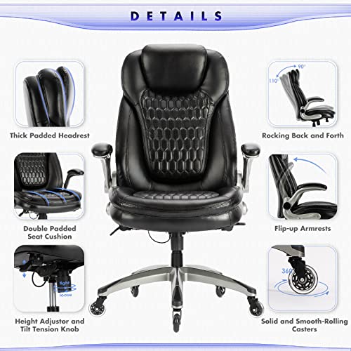 High Back Leather Office Chair with Ergonomic Design and Upgraded Caster - Black (For Executives)