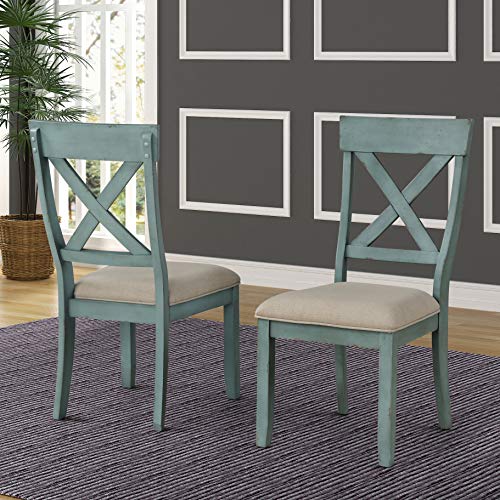 Roundhill Furniture Blue and Tan Upholstered Dining Chair Set