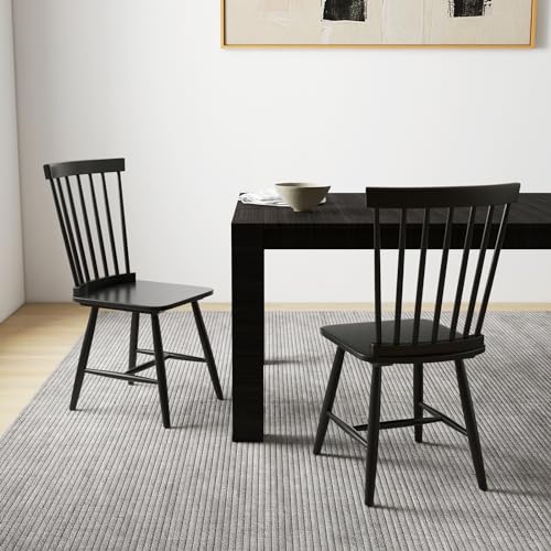 Country Wooden Slat Back Dining Room Chairs Set of 2 - Max Load 400 Lbs - Black