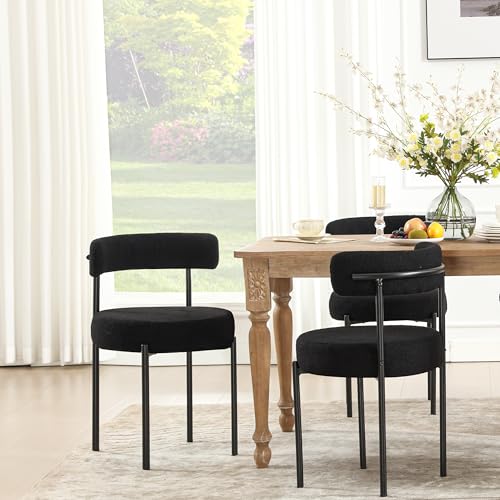 4-Piece Black Bouclé Dining Chair Set for Kitchen & Dining Room
