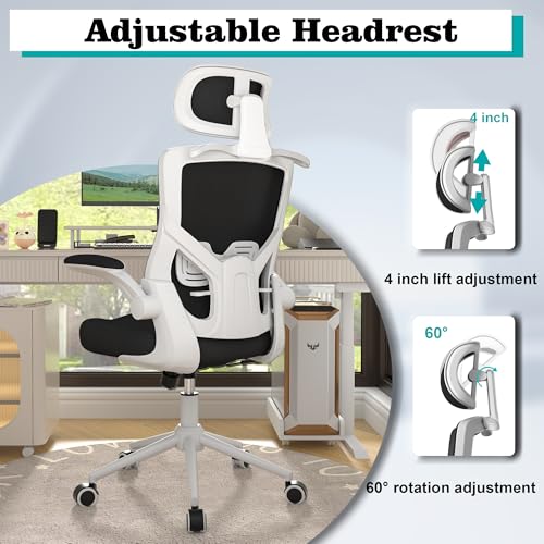 Ergonomic High Back Office Chair with Adjustable Support (White & Black)
