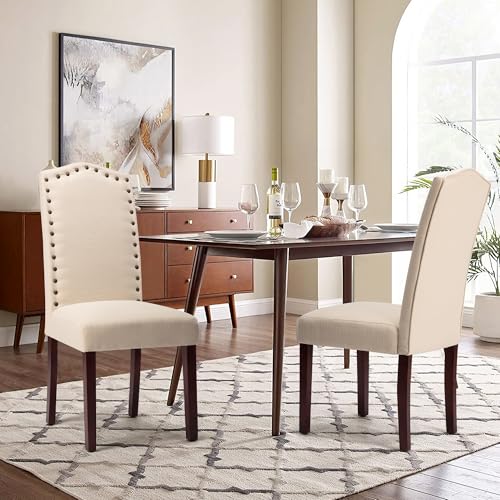 Set of 2 Upholstered Dining Chairs with Nailhead Trim