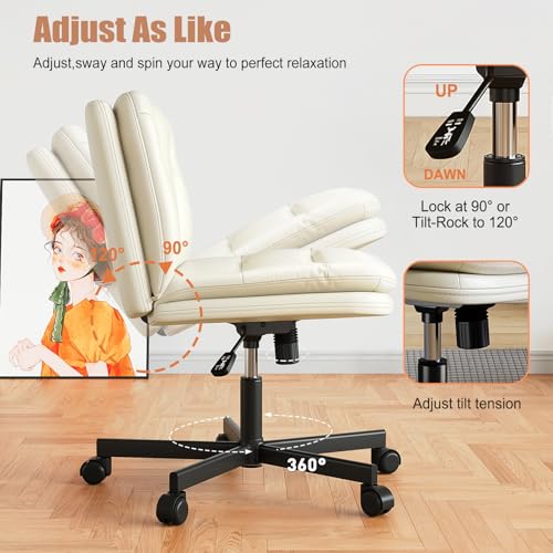 Adjustable Vanity Desk Chair with Wheels and Cushioned Back