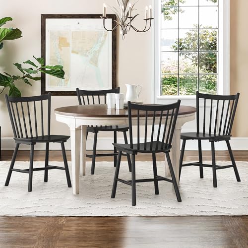 Upgraded Farmhouse Black Wood Dining Chair Set of 4