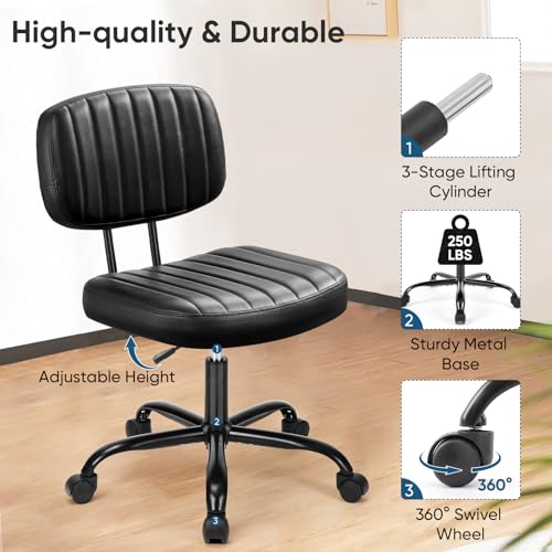 Armless Office Chair with Low Back Support for Small Spaces