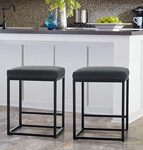 Modern Black Farmhouse Style Bar Stool Set of 2 for Kitchen Island