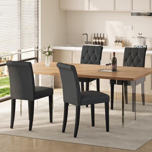Black Upholstered Dining Chairs Set of 4 with Wood Legs - Modern and Stylish for Dining Room, Kitchen, Restaurant, Hotel