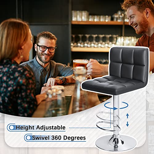 Black Modern PU Leather Swivel Barstools for Kitchen Island (Set of 2)