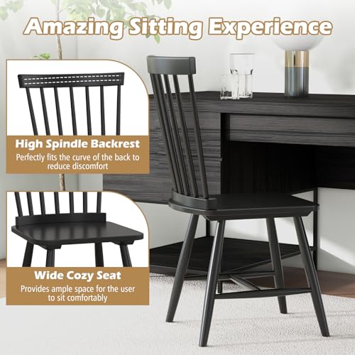 Country Black Wooden Slat Back Dining Chair Set (2 Pieces, 400 Lbs Max Load)