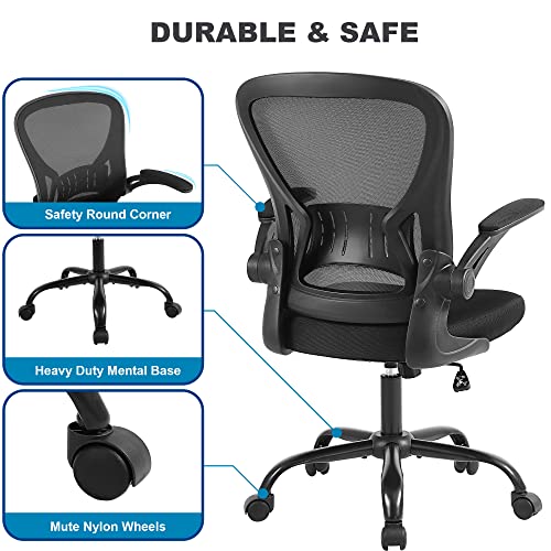 Ergonomic Black Mesh Office Chair with Flip-up Arms and Lumbar Support