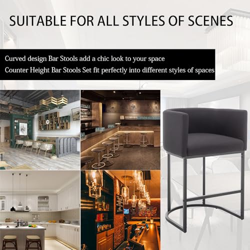 Modern Black Upholstered Bar Stool Set (2 for Kitchen/Bar)