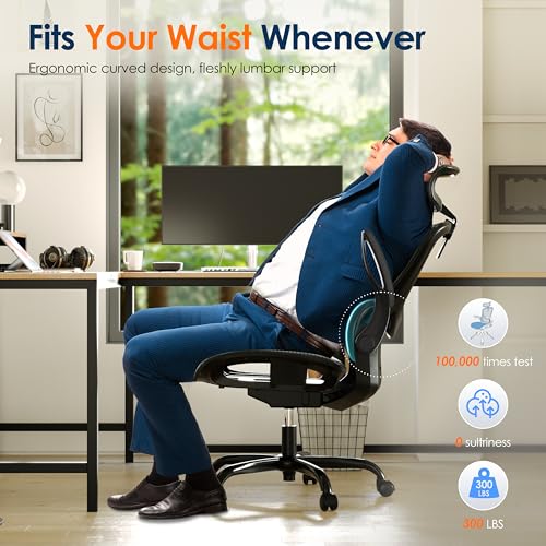Ergonomic Mesh Office Chair with Adjustable Armrest and Headrest - Black Swivel Task Chair for Office, Business, Student