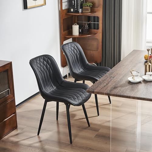 YOUNIKE Set of 2 Black Mid-Century Modern Dining Chairs with High Backs and Metal Legs