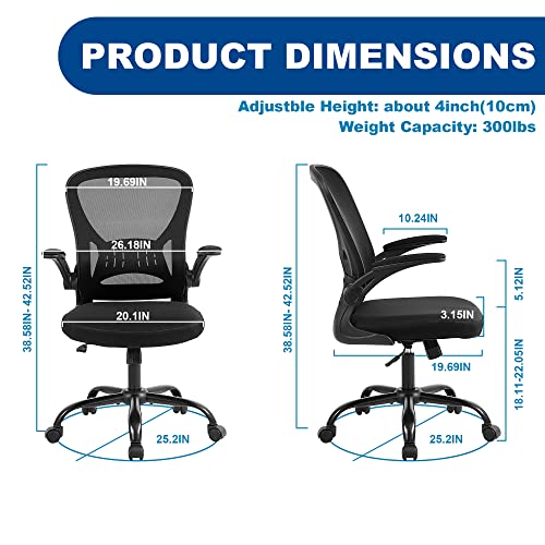 Ergonomic Mesh Office Chair with Flip-up Arms and Lumbar Support, Height Adjustable - Black