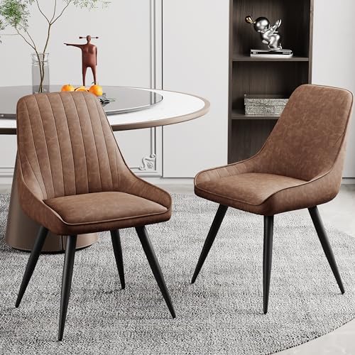 Set of 2 Modern Brown Dining Chairs for Kitchen and Living Room