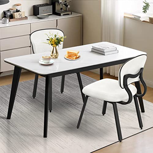 Set of 2 Beige Upholstered Dining Chairs for Kitchen and Living Room