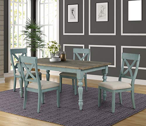 Roundhill Furniture Blue and Tan Upholstered Dining Chair Set