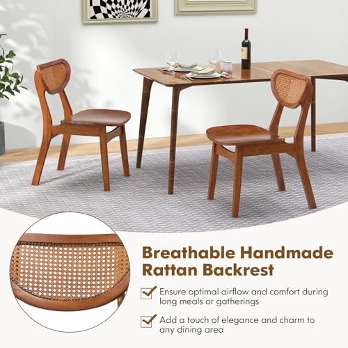 Set of 4 Wooden Dining Chairs with Cane Backrest and Rubber Wood Legs, Farmhouse Style for Restaurant - 265 lbs Max Load