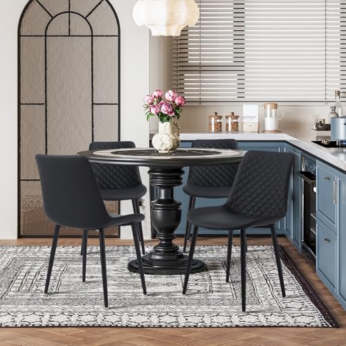 Mid Century Modern Black Dining Chair Set with Metal Legs