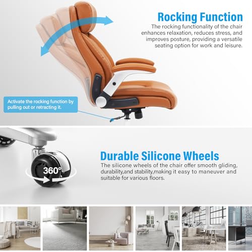 Executive Brown Leather Desk Chair with Adjustable Tilt and Lumbar Support