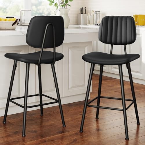 Set of 2 Modern 24.6 Inch Bar Stools for Kitchen Dining, Black