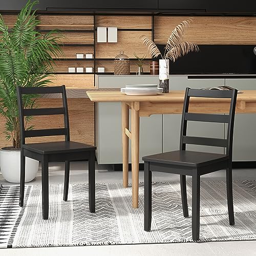 Wood Dining Chairs Set of 2 for Kitchen, Black, Farmhouse Style