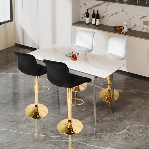 Black Velvet Bar Stools Set of 2 for Kitchen Counter with Adjustable Height and Swivel Seat