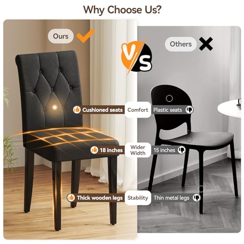 Black Upholstered Dining Chairs Set of 4 with Wood Legs - Modern and Stylish for Dining Room, Kitchen, Restaurant, Hotel