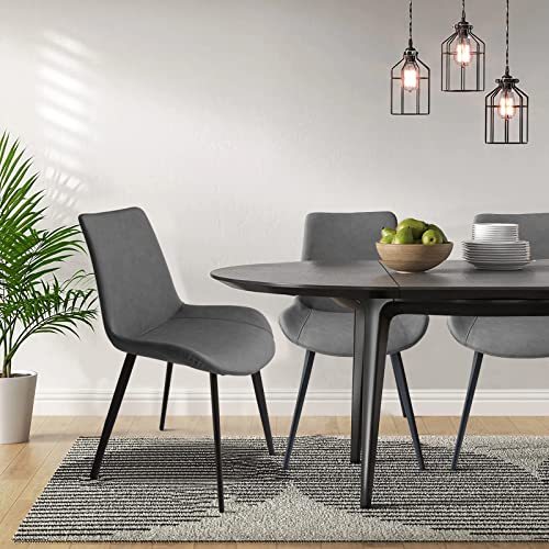 Set of 4 Modern Grey Upholstered Dining Chairs for Kitchen and Dining Room