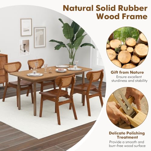 Set of 4 Wooden Dining Chairs with Cane Backrest and Rubber Wood Legs, Farmhouse Style for Restaurant - 265 lbs Max Load