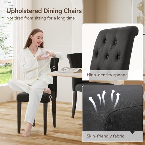 Black Upholstered Dining Chairs Set of 4 with Wood Legs - Modern and Stylish for Dining Room, Kitchen, Restaurant, Hotel