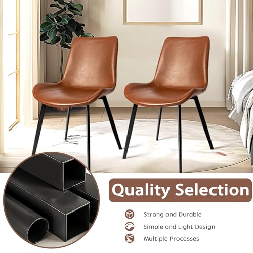 Modern Brown Faux Leather Dining Chair Set of 4 for Kitchen