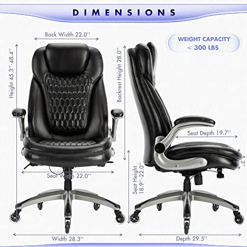 High Back Leather Office Chair with Ergonomic Design and Upgraded Caster - Black (For Executives)