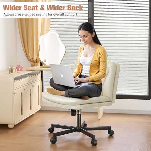 Adjustable Vanity Desk Chair with Wheels and Cushioned Back